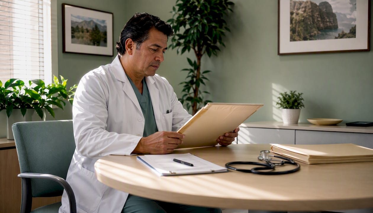 Civil surgeon reviewing sealed immigration medical form